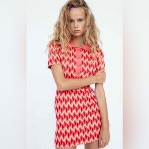 Zara Pink Chevron Polo mini dress
